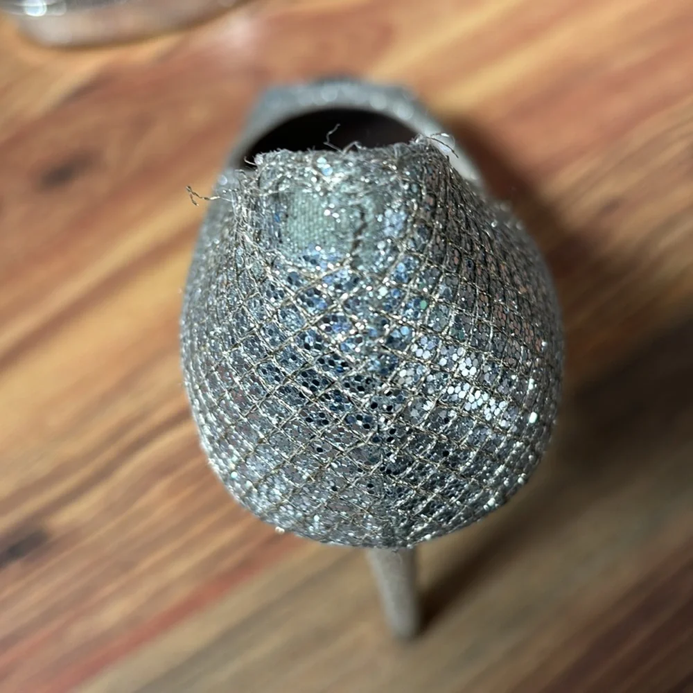Jimmy Choo Peep Toe Luna Platform Pumps Heels Glitter Fabric Champagne 38/ 7.5 - Picture 8 of 14